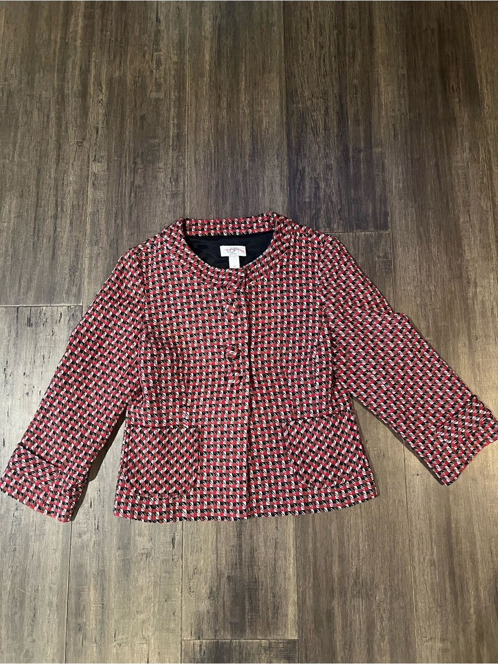 ANN Taylor LOFT red black womens wool lined tailored short suit jacket 6p petite